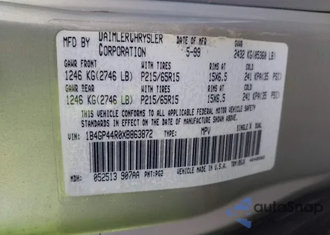 1999 Dodge Grand Caravan Se z USA, uszkodzony, nr VIN 1B4GP44R0XB863872